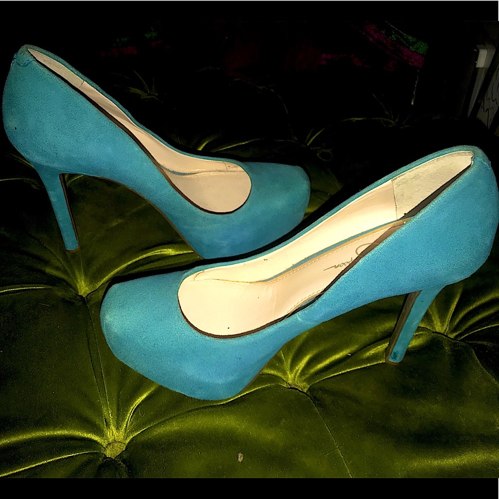 Jessica Simpson Waleo Aqua suede platforms
